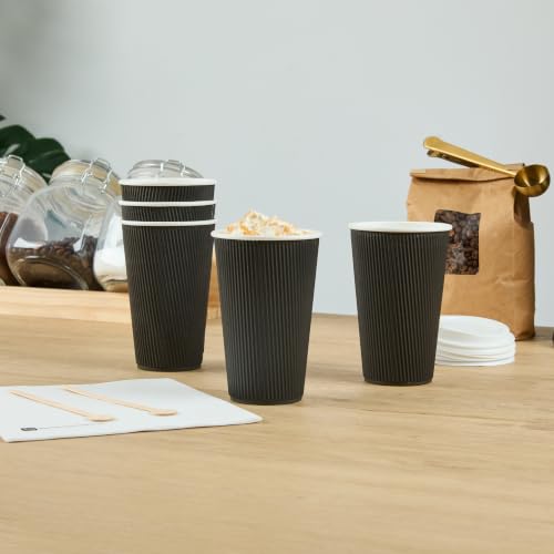 Ripple Wall Coffee Cups 25 Count 16 Ounce Insulated Black Paper Cups