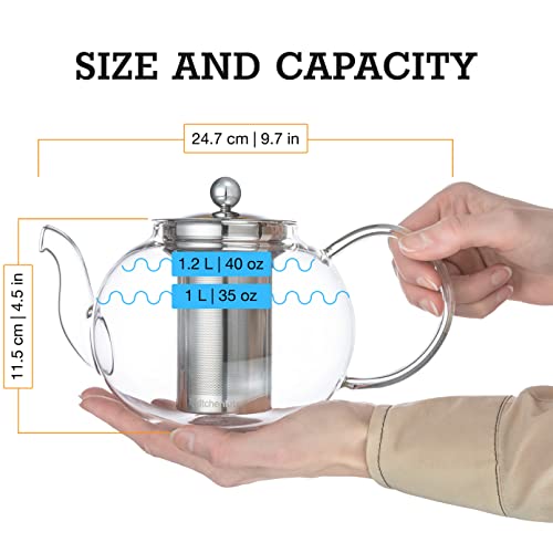 Glass Teapot Set with 4 Double Wall Tea Cups & Removable Stainless Steel Infuser