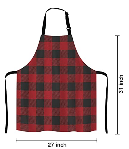 Black and Red Buffalo Plaids Bib Apron with Adjustable Neck for Men Women