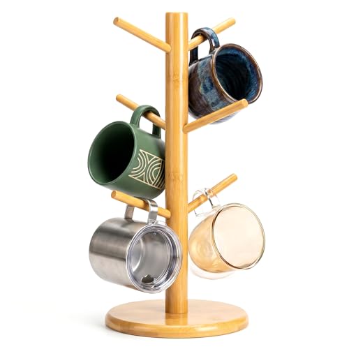 Bamboo Coffee Mug Tree with 6 Hooks