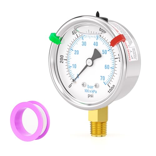 0 1000PSI Stainless Steel Liquid Filled Pressure Gauge