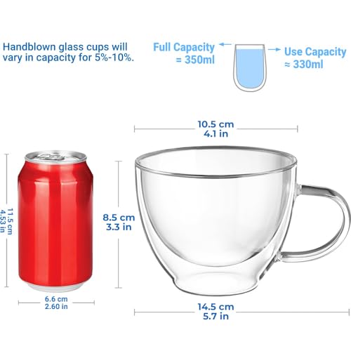 Double Walled Glass Coffee Mug 12 oz Latte Cappuccino Cups Set of 2 (2 Count)