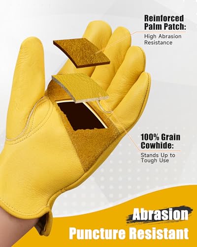 Cowhide Leather Gardening Work Gloves for Men 12 Pairs Golden L (12 Count)