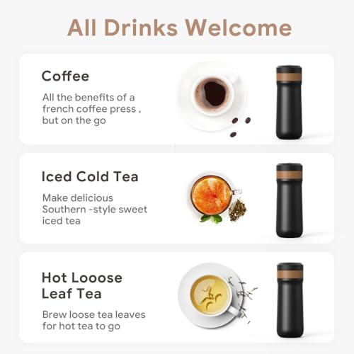 Portable French Press Stainless Steel Coffee Maker Travel French Press Insulated Bottle Cup