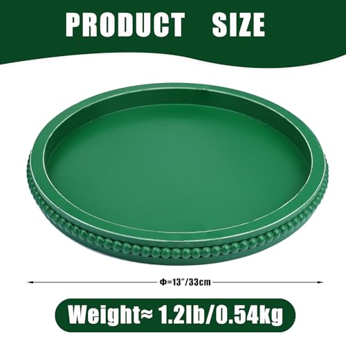 Green Round Wood Decorative Ottoman Tray for Coffee Table