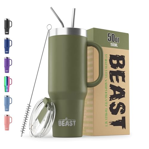 Beast 50 oz Tumbler with Handle Stainless Steel Vacuum Insulated Coffee Ice Cup Double Wall Travel Flask