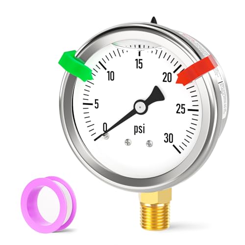0 30PSI Stainless Steel Liquid Filled Pressure Gauge