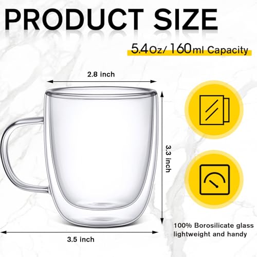 Espresso Cups Double Walled Espresso Shot Glass with Handle Cups Insulated Clear Small Shot Glasses for Cappuccino Latte Hot Beverage (12 Count)