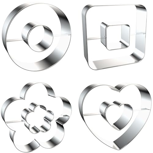 Linzer Cookie Cutters Set Stainless Steel 4Pcs（Round+Square+Heart+Flower） (4 Count)