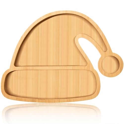 Christmas Hat Wooden Serving Tray Christmas Bamboo Platter Santa Hat Shape Wooden Charcuterie Board Wood Snack Dish Plate for Xmas Holiday Housewarming Present