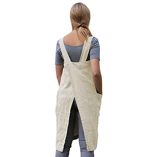 Women's Pinafore Square Apron Baking Cooking Gardening Works Cross Back Cotton