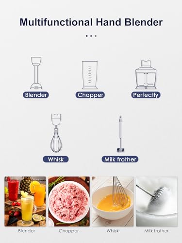 5-in-1 Hand Immersion Blender 1000W Handheld, Copper Motor Stainless Steel Blade Stick Blender, Mixing Beaker, Food Processor, Whisk, Milk Frother, for Smoothies Puree Baby Food (Black1)