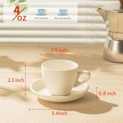 4oz Porcelain Espresso Cups with Saucers (6 Count)