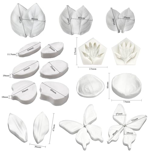 Silicone Veiner Stainless Steel Fondant Cutter Set for Gum Paste Flower Leaf Sugar Craft Tools Cake Decorating Supplies Silicone Veining Molds Moulds for Wedding with Christmas Box