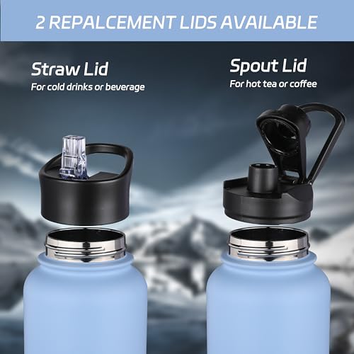 32 oz Insulated Water Bottle Stainless Steel Double Walled Vacuum Sports Water Bottle with 2 Lids