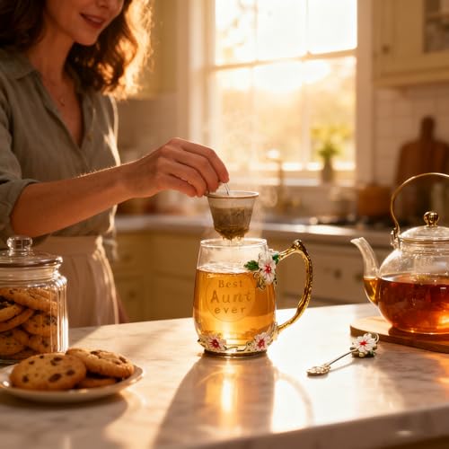 Best Aunt Ever Printed Flower Tea Glass