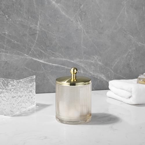 Tan Colored Tranlucent Apothecary Ribbed Geometric Etched Glass Jar W