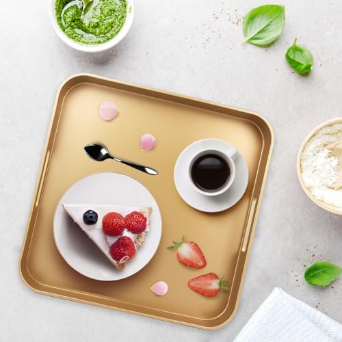 Square Gold Decorative Serving Tray with Handles