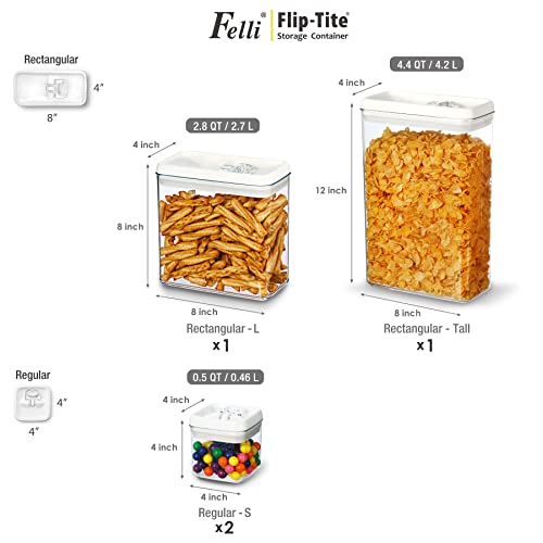 Flip Tite Storage Container with Lid 4" RECTANGULAR Air Tight Ring Flip Top (4 Count)