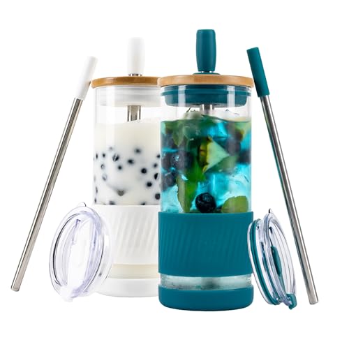 Glass Cups With Lids and Straws (2 Count)