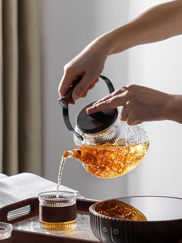 Stovetop Safe Glass Teapot with Malus Spectabilis Pattern Removable Infuser Fine Borosilicate Tea Pot perfect for Fruit Flowering Tea Canister Premium Quality Tea Kettle Gift