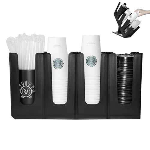 Cup Holder Lid Dispenser with Straw Organizer