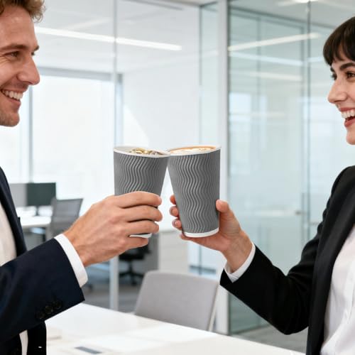 500 Pack 16 oz Coffee Cups Disposable Insulated Paper Cup Gray (500 Count)