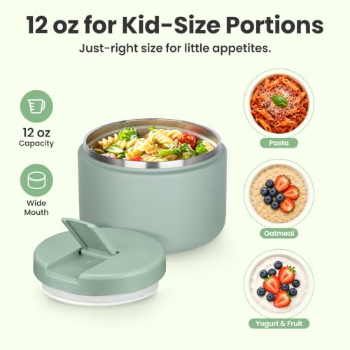 12oz Insulated Vacuum Food Jar with Buckle Lid Wide Mouth Soup Thermo for Hot Food Kids Leakproof Stainless Steel Lunch Container