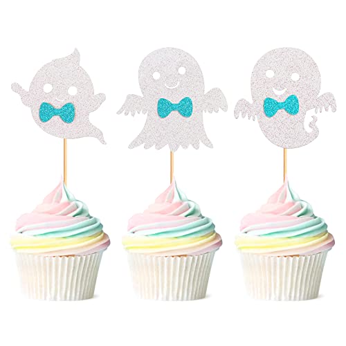 24Pcs Blue Ghost Cupcake Toppers Blue Halloween Baby Shower Decor (24 Count)