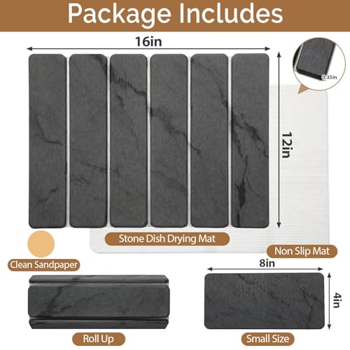 Small Stone Dish Drying Mat for Kitchen Counter (2 Count)