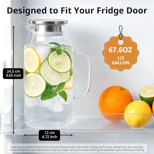 Short 67.6 oz Glass Pitcher with Lid and Handle