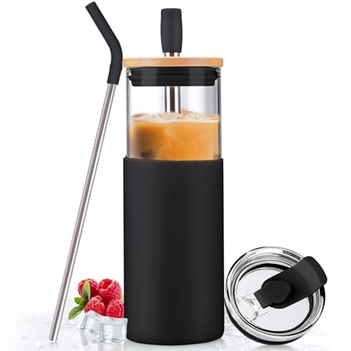 24oz Glass Tumbler with Lids and Straws