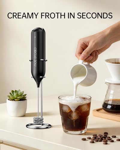 Rechargeable Milk Frother Handheld with Stand