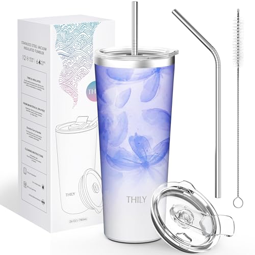 Stainless Steel Vacuum Insulated Tumbler Travel Mug 26 oz Coffee Cup with 2 Lids and Straws