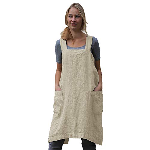 Women's Pinafore Square Apron Baking Cooking Gardening Works Cross Back Cotton