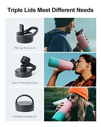 40oz Insulated Stainless Steel Water Bottle with Straw & 3 Lids