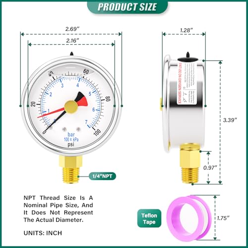 0 100PSI Stainless Steel with Reset Pointer Liquid Filled Pressure Gauge