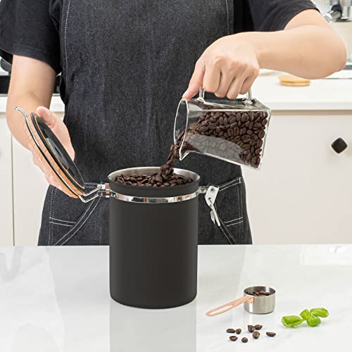 Coffee Canisters Airtight Coffee Bean Storage Container Kitchen Stainless Steel Food Storage Container with Scoop Date Tracker & CO2 Valve 61Fl Oz (60.8652 Fl Oz)