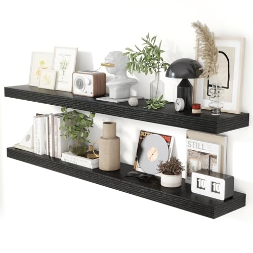55 Inch Floating Shelves for Wall 8 Inch Deep Black Shelves Set of 2 (2 Count)