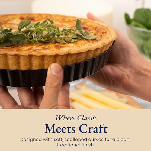 Classic Tart Pan 9 Inch Removable Bottom with Patented Silicone Crust Shaper