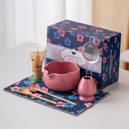 Matcha Set 8Pcs Floral Ceramic Matcha Kit with Matcha Whisk