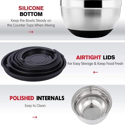 20PCS Stainless Steel Mixing Bowls with Airtight Lids Set