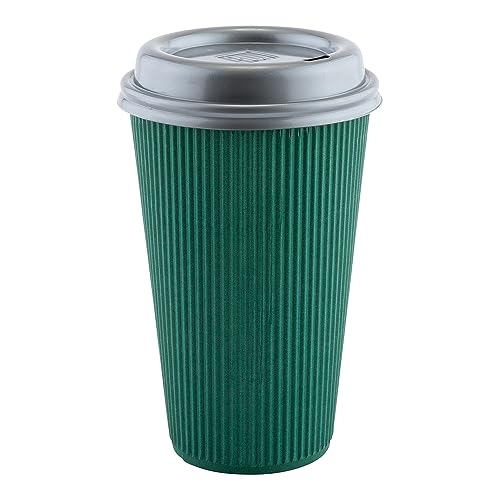 Ripple Wall Coffee Cups 500 Count 16 Ounce Insulated Forest Green Paper Cups