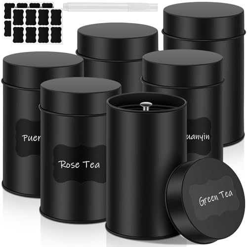 6 Pcs Tea Tin Canisters 16oz Metal Storage with Airtight Double Lid (6 Count)