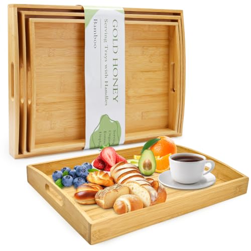 Bamboo Serving Tray with Handles (3 Count)