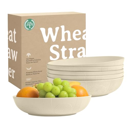 65 oz Large Salad Bowls Wheat Straw Big Bowls 10 inch Serving Bowls Wheat Straw Plates Bowl Set of 6 Wide and Shallow Bowl for Kitchen Dishwasher Safe