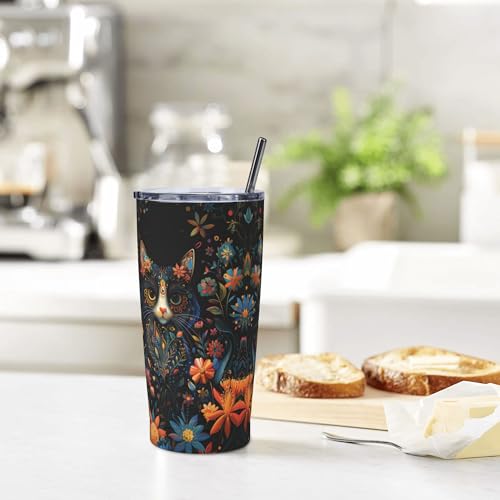 Cat Tumbler with Lid and Straw 20oz Coffee Tumblers Leakproof Stainless Steel Travel Mug Vacuum Insulated Cup for Iced and Hot (20 Count)