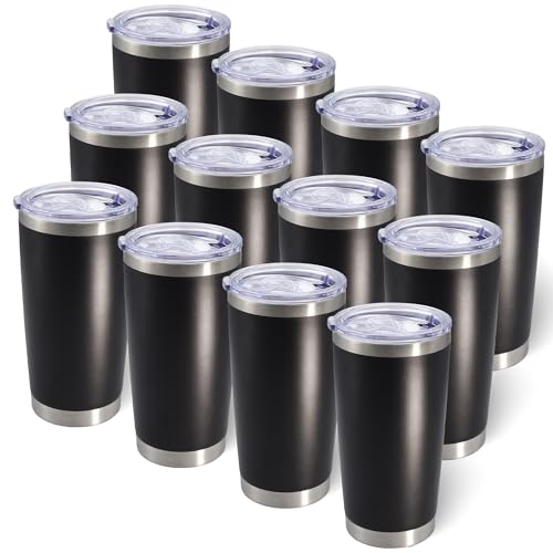 20oz Tumbler with Lid Stainless Steel Tumblers Insulated Mug Black 12P (12 Count)