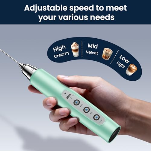 Milk Frother Wand Rechargeable Handheld Electric Whisk 3 Speed Adjustable