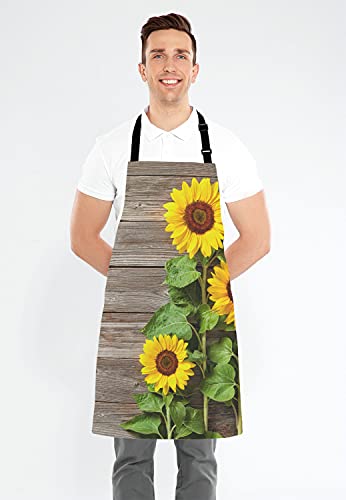 Sunflowers on Wooden Board Apron for Women and Men